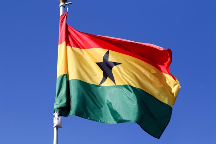 Archivo - June 9, 2024, Saint Petersburg, Russia: The flag of the Republic of Ghana seen in the gallery of flags of the participating countries in the framework of St. Petersburg International Economic Forum 2024