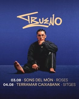 Cartel de los conciertos de Trueno en el Festival Sons del Món de Roses y en el Terramar CaixaBank de Sitges