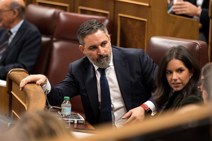 Archivo - El líder de VOX, Santiago Abascal, durante una sesión plenaria, en el Congreso de los Diputados, a 26 de noviembre de 2024, en Madrid (España).