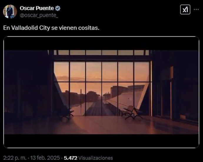 Mensaje del ministro Óscar Puente con una imagen del vídeo sobre el proyecto de la estación Campo Grande.