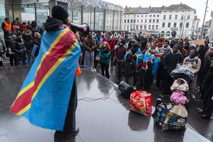 February 9, 2025, Brussels, Brussels, Belgium: Around a hundred people demonstrated today against the conflict in North Kivu and Congo, in the context of the invasion of this region by the M23 group supported by the Rwandan army.