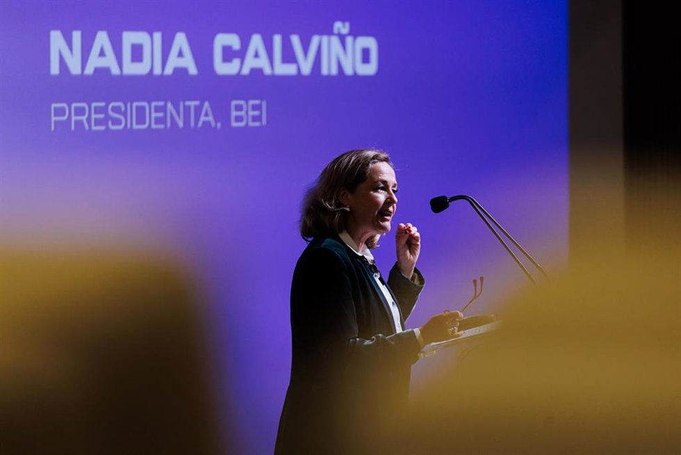 Archivo - La presidenta del Banco Europeo de Inversiones, Nadia Calviño, en la jornada Tech Champions Made in Europe, a 30 de octubre de 2024, en Madrid (España).