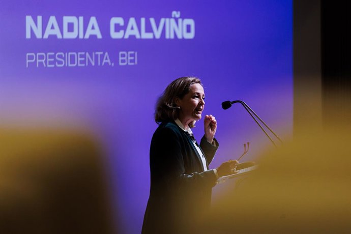 Archivo - La presidenta del Banco Europeo de Inversiones, Nadia Calviño, en la jornada Tech Champions Made in Europe, a 30 de octubre de 2024, en Madrid (España).