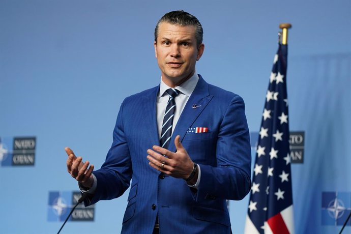 BRUSSELS, Feb. 13, 2025  -- U.S. Secretary of Defense Pete Hegseth speaks at a press conference in Brussels, Belgium, Feb. 13, 2025. U.S. Secretary of Defense Pete Hegseth on Wednesday ruled out Ukraine's accession to the North Atlantic Treaty Organizatio