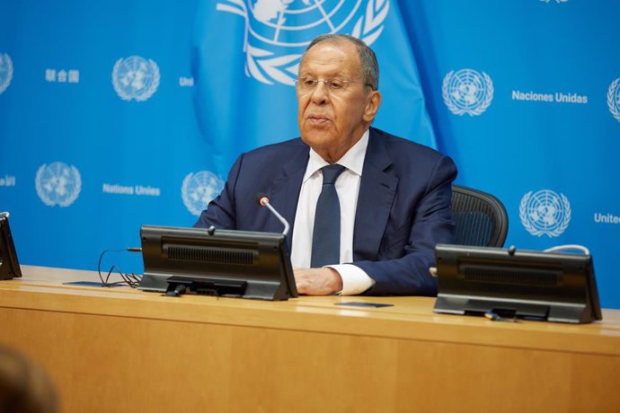 Archivo - 17 July 2024, US, New York: Russian Foreign Minister Sergey Lavrov speaks during a press conference on the sidelines of the Security Council meeting, as Russia is President of SC for the month of July at UN Headquarters in New York. Photo: Mark 