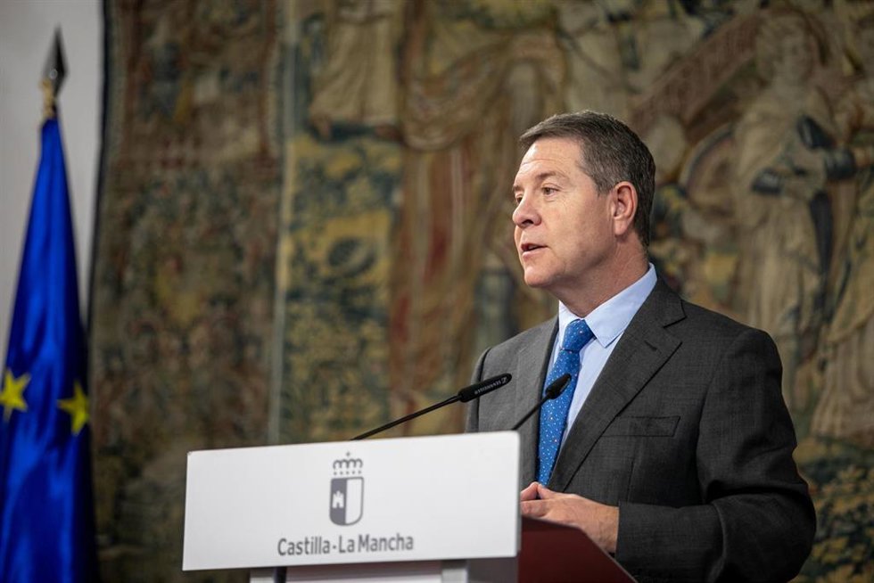 El presidente de Castilla-La Mancha, Emiliano García-Page, durante la presentación de la Hoja de Ruta del Hidrógeno.