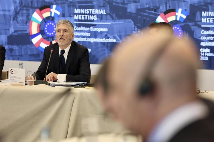 El ministro de interior, Fernando Grande-Marlaska durante la IV Reunión Ministerial de la Coalición de Países Europeos contra el Crimen Organizado celebrada en Cádiz. 