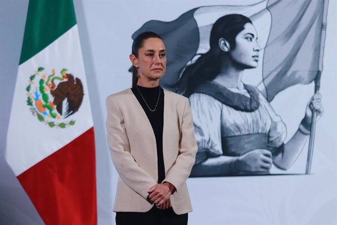 Mexico's President Claudia Sheinbaum Pardo, speaking during a briefing conference about  the work plan for Mexican Petroleum (PEMEX) from 2025 to 2030, as well as the appointment of Terrence Cole as head of the DEA. on February 12, 2025 in Mexico City, Me