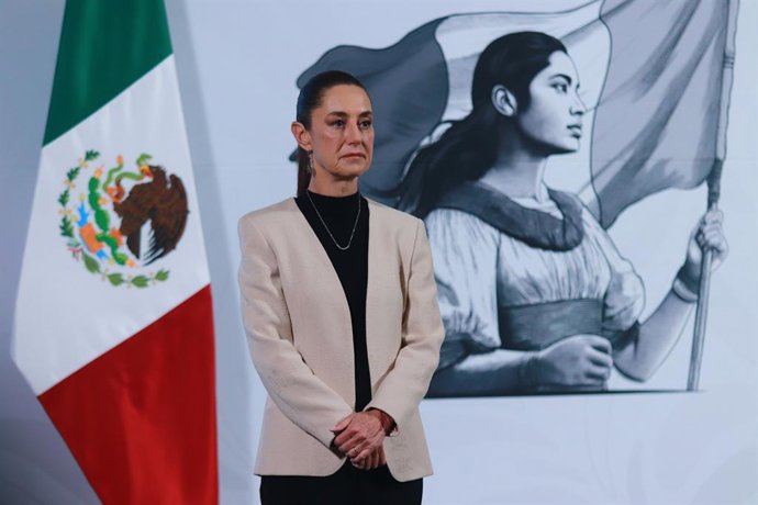 A presidente do México, Claudia Sheinbaum Pardo, falando durante uma conferncia informativa sobre o plano de trabalho da Mexican Petroleum (PEMEX) de 2025 a 2030, bem como a nomeao de Terrence Cole como chefe da DEA, em 12 de fevereiro de 2025 na Cid