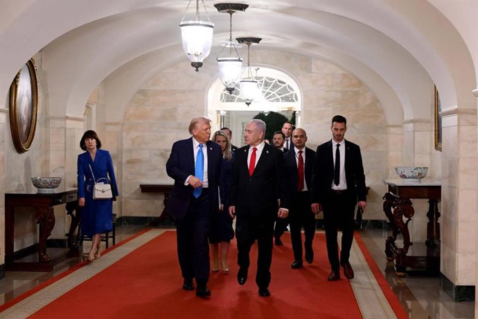 5 de fevereiro de 2025, Washington, D.C., Estados Unidos da América: O presidente dos EUA, DONALD TRUMP, recebe o primeiro-ministro israelense BENJAMIN NETANYAHU para uma extensa reunio de cinco horas na Casa Branca.