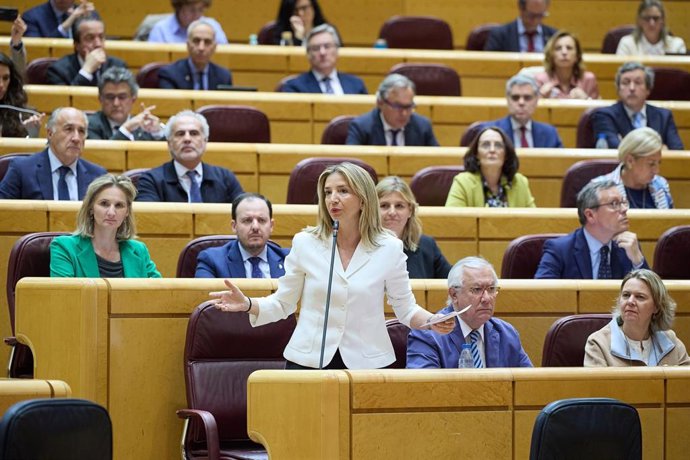 Archivo - La portavoz del Partido Popular en el Senado, Alicia García Rodríguez, durante una sesión plenaria en el Senado, a 23 de abril de 2024, en Madrid (España). Hoy la oposición pregunta al Gobierno, entre otras cuestiones, por el aumento del precio 