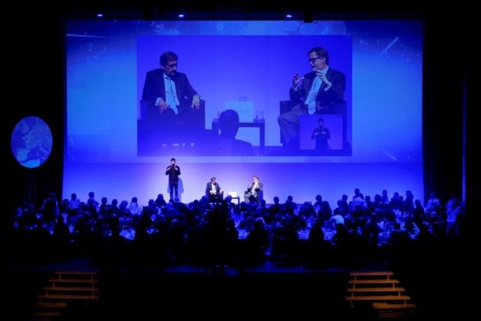 El presidente del Port de Tarragona, Santiago Castellà, y el economista Jordi Martí Pidelaserra