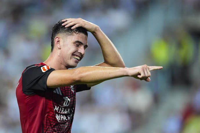 Archivo - Joaquin Panichelli of CD Mirandes celebrates a goal during the Spanish league, LaLiga Hypermotion, football match played between Malaga CF and CD Mirandes at La Rosaleda stadium on August 24, 2024, in Malaga, Spain.