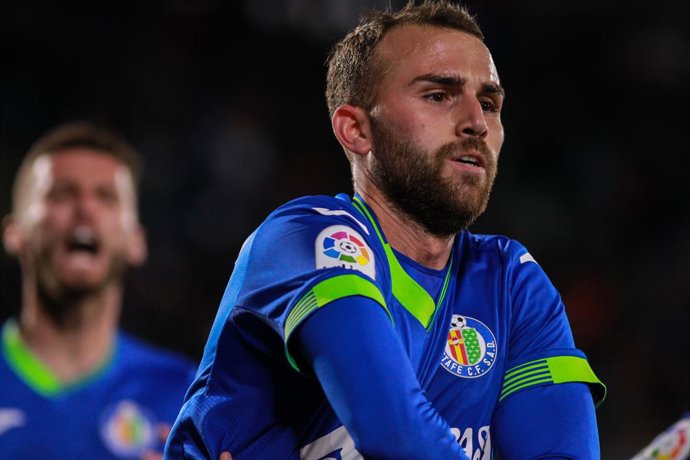 Archivo - Borja Mayoral, do Getafe, comemora um gol durante a partida de futebol da La Liga Santander, disputada entre Getafe CF e Valencia CF no estádio Coliseum Alfonso Perez, em 20 de fevereiro de 2023, em Getafe, Madri, Espanha.