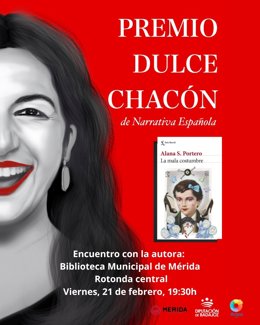 Cartel del encuentro de la escritora Alana S. Portero en Mérida.