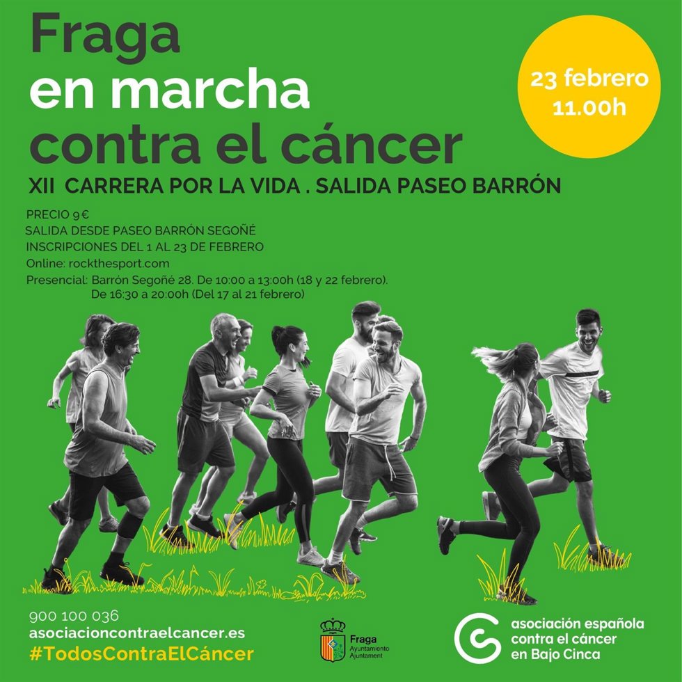 Cartel de la prueba XII Carrera por la vida organizada por el Ayuntamiento de Fraga
