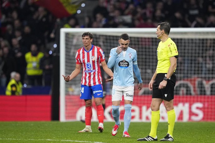 Iago Aspas of Celta de Vigo celebrates a goal during the Spanish League, LaLiga EA Sports, football match played between Atletico de Madrid and RC Celta de Vigo at Riyadh Air Metropolitano stadium on February 15, 2025, in Madrid, Spain.