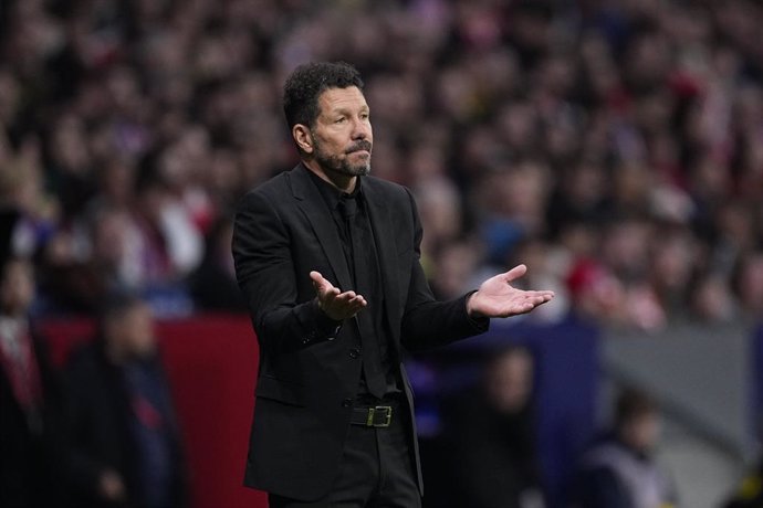 Diego Pablo Simeone, head coach of Atletico de Madrid, gestures during the Spanish League, LaLiga EA Sports, football match played between Atletico de Madrid and RC Celta de Vigo at Riyadh Air Metropolitano stadium on February 15, 2025, in Madrid, Spain.