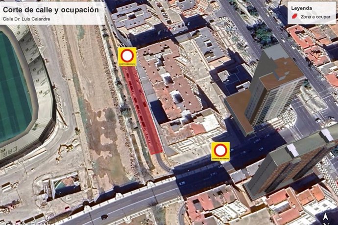 Mapa con las calles afecradas por el corte de tráfico