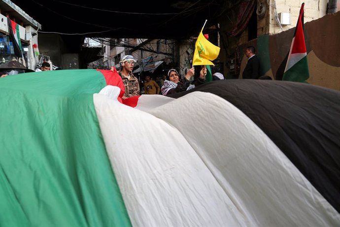 January 19, 2025, Beirut, Beirut, Lebanon: Palestinian refugees celebrate at Burj al-Barajneh camp in Beirut  a ceasefire deal reached between Hamas and Israel in Gaza strip ending 15 months of bloodshed that devastated the Palestinian enclave and inflame