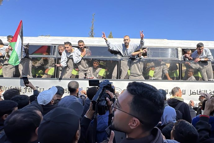 Imagen de archivo de la liberación de presos palestinos en el marco del acuerdo de alto el fuego entre Israel y Hamás