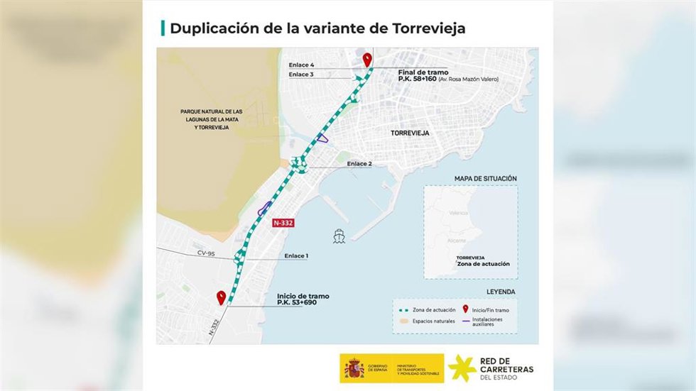 Transportes obtiene el informe de impacto ambiental favorable para duplicar la N-332 en Torrevieja (Alicante).