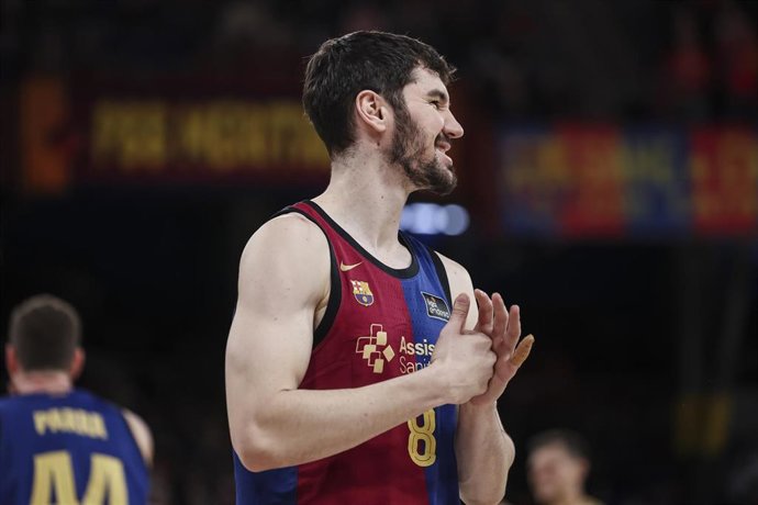 Archivo - Dario Brizuela of FC Barcelona gestures during the Liga Endesa ACB, match played between FC Barcelona and Morabanc Andorra at Palau Blaugrana on December 22, 2024 in Barcelona, Spain.