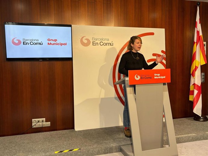 La líder de BComú, Janet Sanz, en rueda de prensa