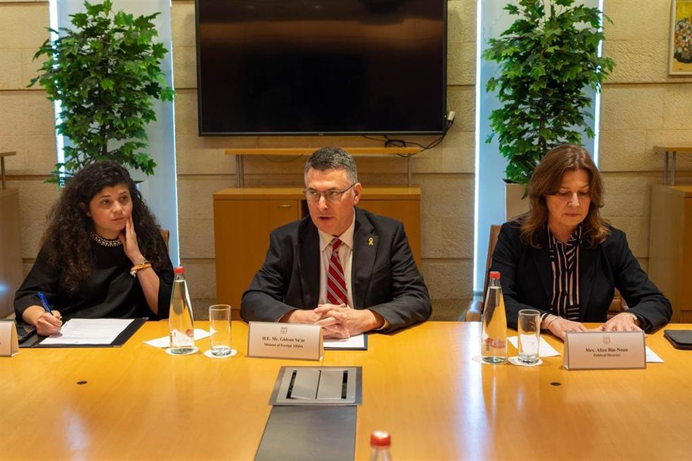 El ministro de Exteriores de Israel, Gideon Saar, durante un encuentro con una delegación de senadores de Estados Unidos