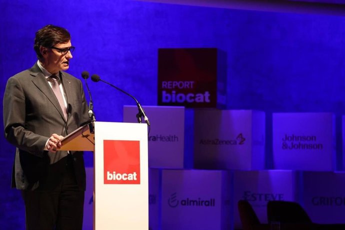 El presidente de la Generalitat, Salvador Illa, interviene en el acto de presentación del Informe de la BioRegió 2024