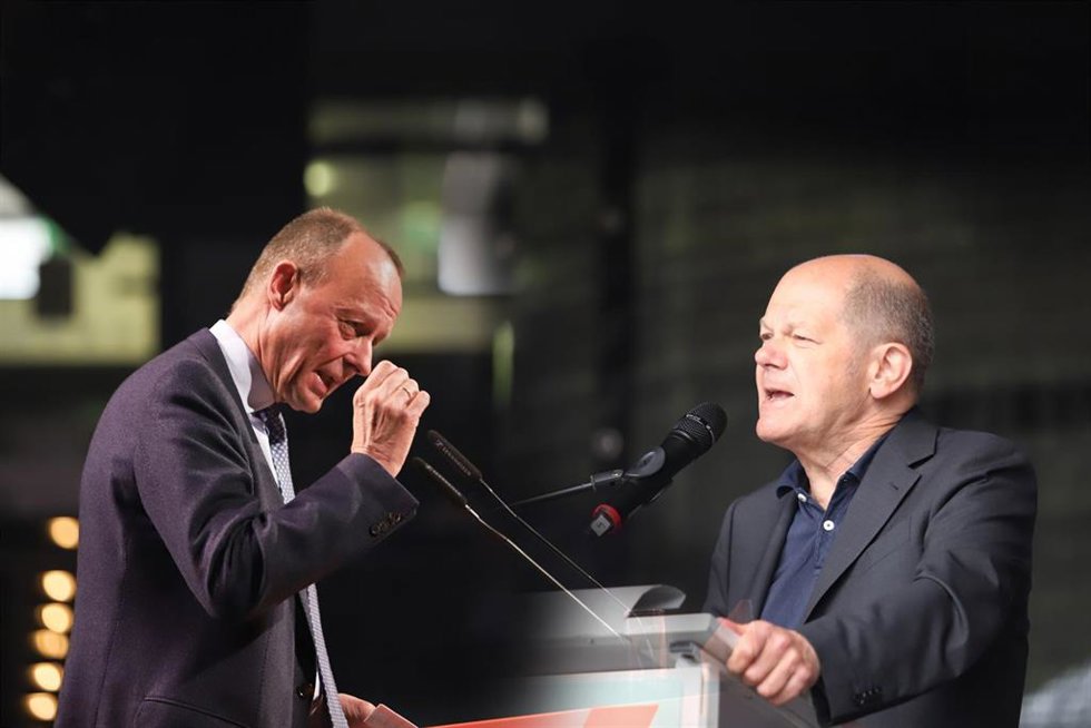 El candidato de la CDU, Friedrich Merz, y el canciller alemán y aspirante a la reelección, Olaf Scholz