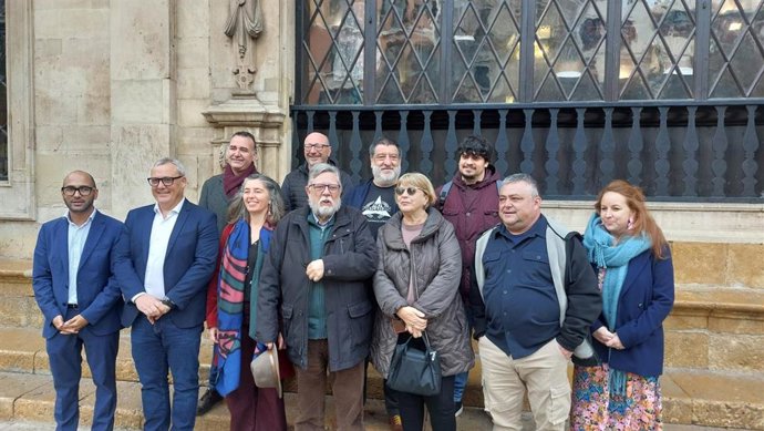 Representantes de Memòria de Mallorca, PSIB, MÉS per Mallorca, Podemos y CCOO en la presentación del Día de Recuerdo de las Víctimas del Franquismo.