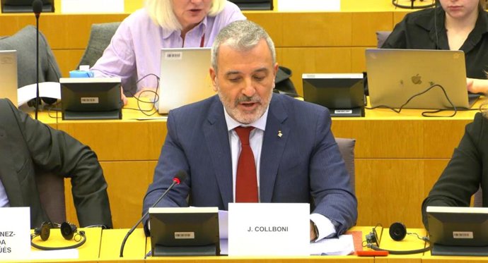 Captura de pantalla del alcalde de Barcelona, Jaume Collboni, en la Comisión del Mercado Interior y Protección del Consumidor del PE