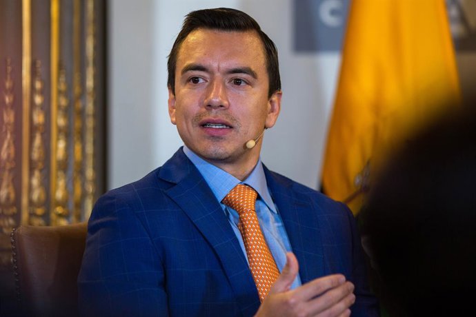 Archivo - Arquivo - 17 de maio de 2024, Madri, Espanha: Daniel Noboa, presidente do Equador, fala durante uma entrevista com a mídia na Casa América em Madri. O presidente do Equador, Daniel Noboa, encerra em Madri uma turnê pela Europa, onde visitou o Va