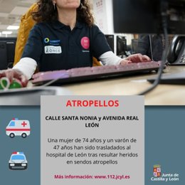 Gráfico elaborado por el 112 con datos de los dos atropellos ocurridos este martes en León