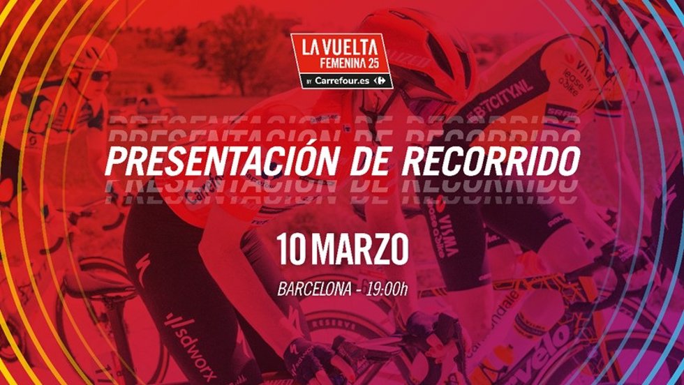 Archivo - Cartel promocional de la presentación de La Vuelta Femenina 2025 by Carrefour.Es en Barcelona