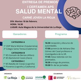 ApS Salud Mental Carné Joven de La Rioja entrega sus primeras distinciones a los centros y entidades educativas