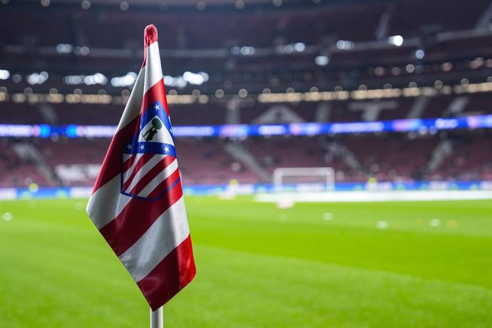 General view of the Atletico de Madrid corner's flag during the UEFA Champions League 2024/25 League Phase MD7 match between Atletico de Madrid and Bayer 04 Leverkusen at Riyadh Air Metropolitano stadium on January 21, 2025, in Madrid, Spain.