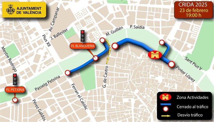 Mapa de la afectación al tráfico por la Crida