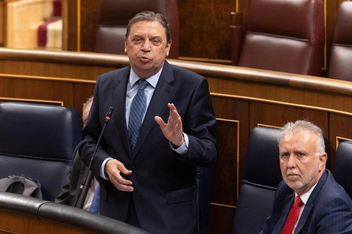 El ministro de Agricultura, Pesca y Alimentación, Luis Planas, interviene durante una sesión de control en el Congreso de los Diputados,  