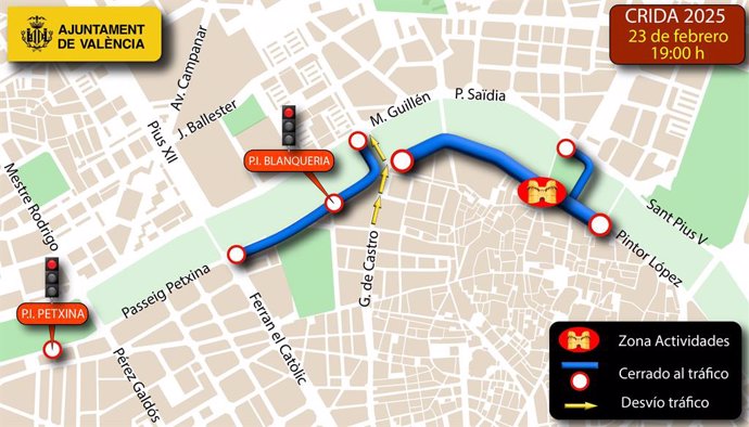Mapa de l'afectació al trànsit per la Crida