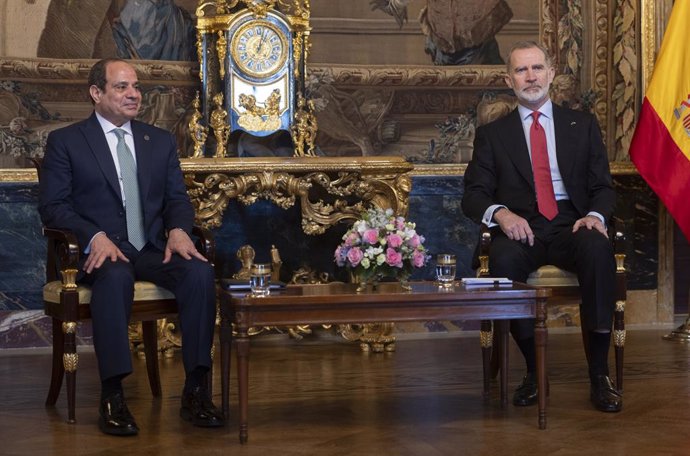 El Rei Felip VI (d) i el president de la República Àrab d'Egipte, Abdelfatah al-Sisi (e)