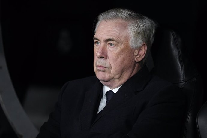 Carlo Ancelotti, head coach of Real Madrid, looks on during the UEFA Champions League 2024/25 League Knockout Play-off second leg match between Real Madrid CF and Manchester City, at Santiago Bernabeu stadium on February 19, 2025, in Madrid, Spain.