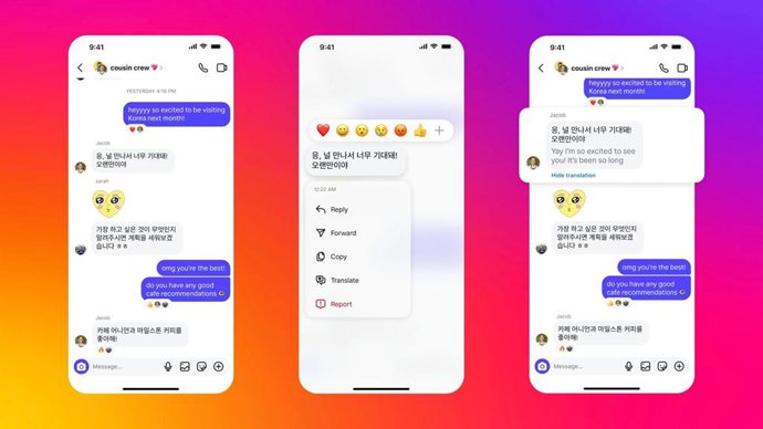Função de tradução para mensagens diretas no Instagram.