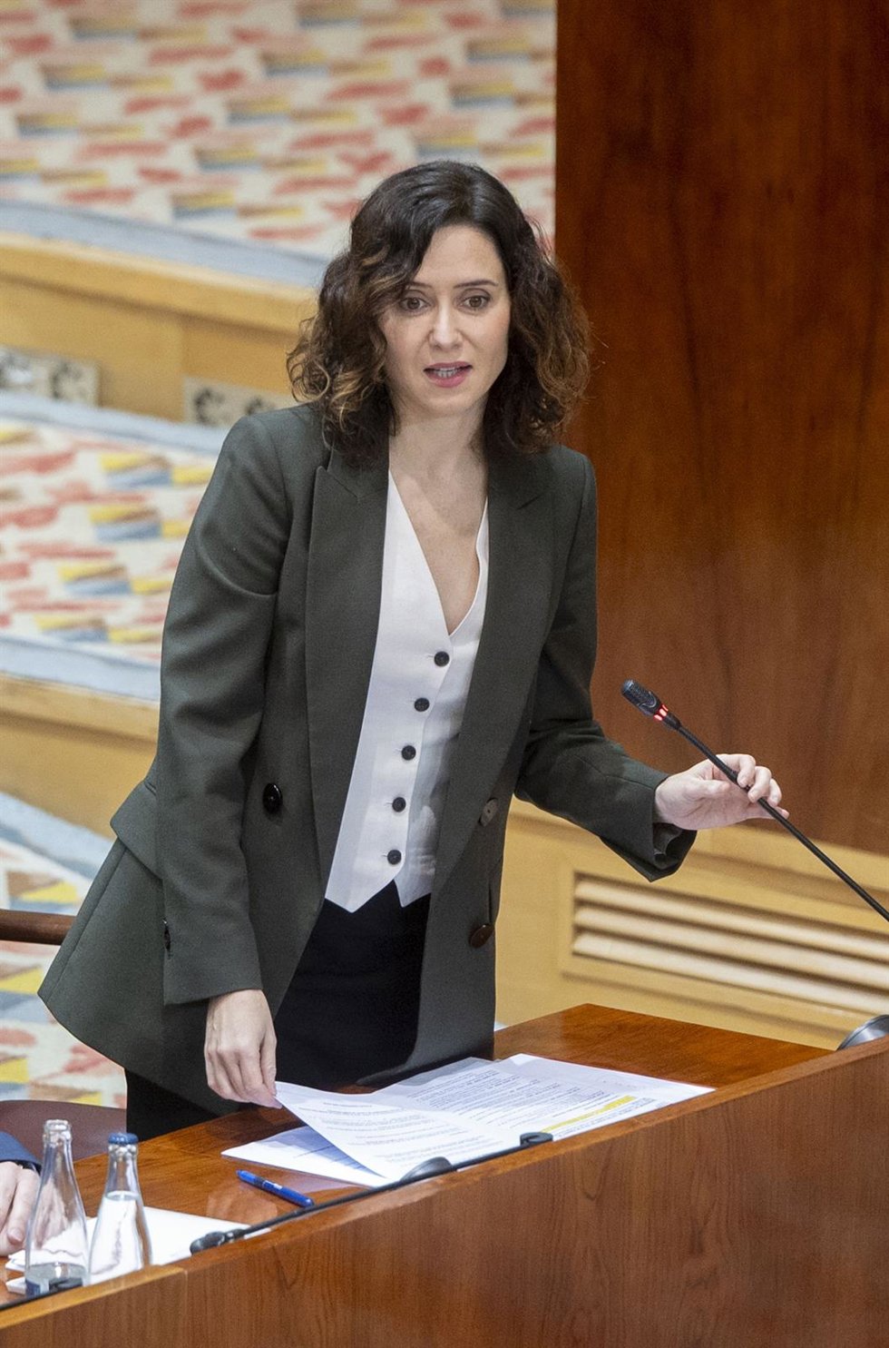 La presidenta de la Comunidad de Madrid, Isabel Díaz Ayuso, interviene durante un pleno en la Asamblea de Madrid, a 20 de febrero de 2025, en Madrid (España)