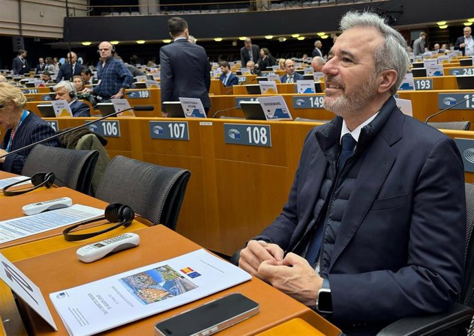 El presidente del Gobierno de Aragón, Jorge Azcón, en el Parlamento Europeo.