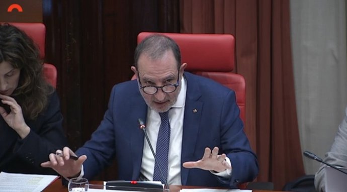 El conseller de Justicia y Calidad Democrática de la Generalitat, Ramon Espadaler, durante su comparecencia en el Parlament