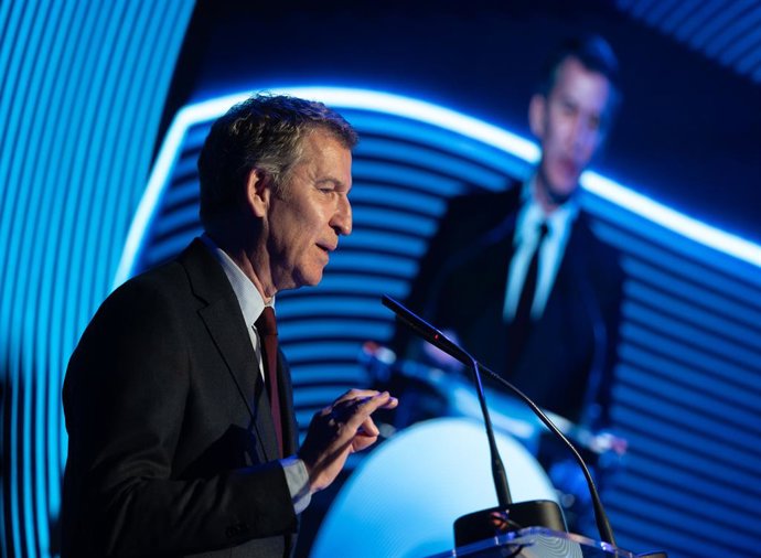 El presidente del PP, Alberto Núñez Feijóo, interviene en la V edición del Foro ANFAC 2025, en el Palacio de Linares, a 20 de febrero de 2025, en Madrid (España).