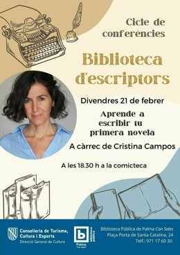 Cartel conferencia 'Aprende a escribir tu propia novela'