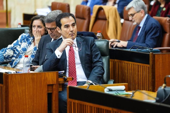 El consejero de Justicia, Administración Local y Función Pública, José Antonio Nieto, en pleno parlamentario a fecha de 20 de febrero de 2025.